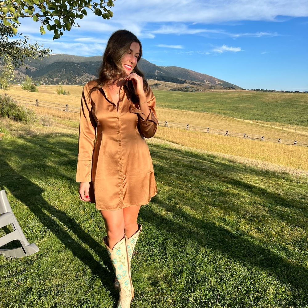 Elegant Satin Tan Dress
